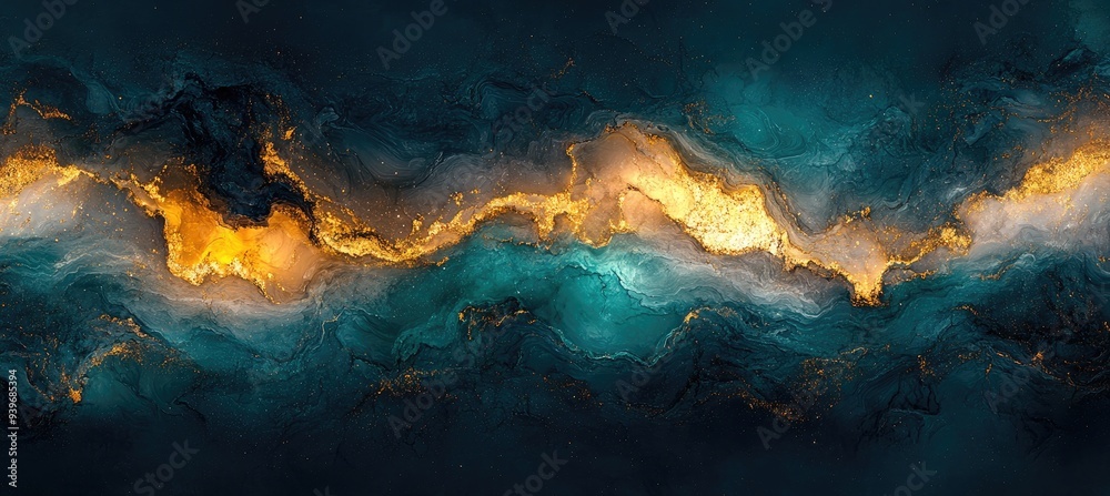 Obraz premium Abstract Gold and Blue Swirl Painting