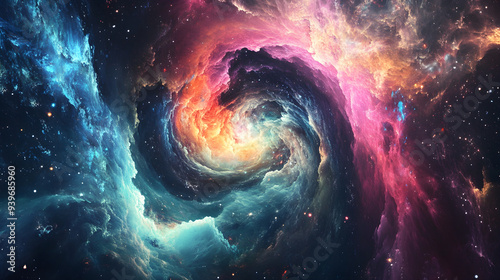 Rotating abstract image of different colors on black background