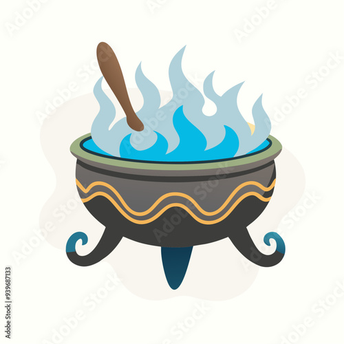 Fantasy cauldron with magic blue elixir cartoon icon on a isolated white background (6)