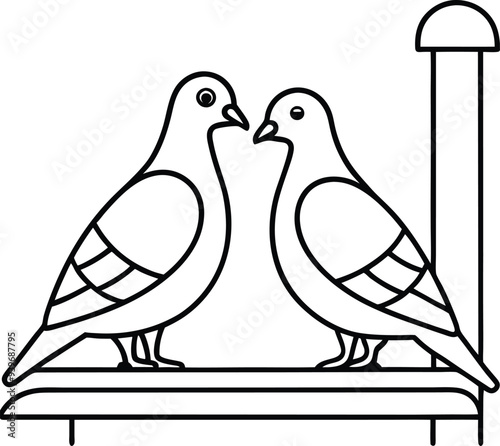 Joyful pigeons in line art form perfect for children’s coloring books encouraging creativity and fun





