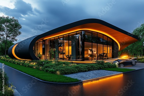 Wallpaper Mural A futuristic design of a zero-energy home, powered entirely by renewable resources and equipped with the latest energy-saving technologies Torontodigital.ca