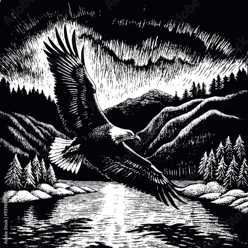 Obraz na płótnie A bald eagle flying over the lake w salonie