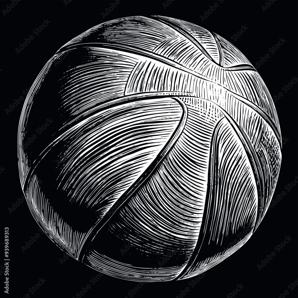 basketball ball engraved vector