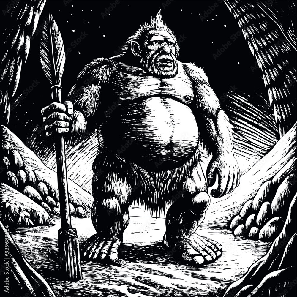 Big foot engraved vector