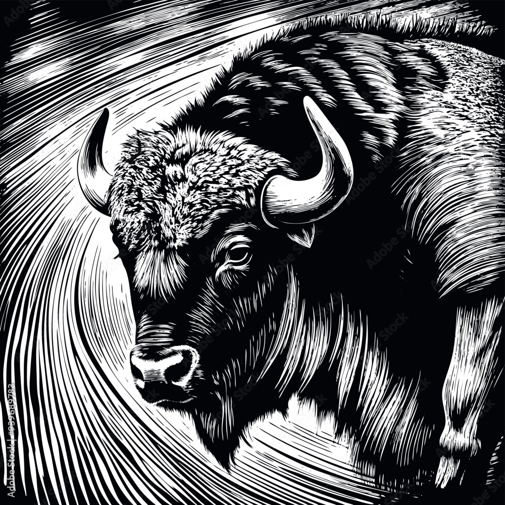 Bison engraved vector
