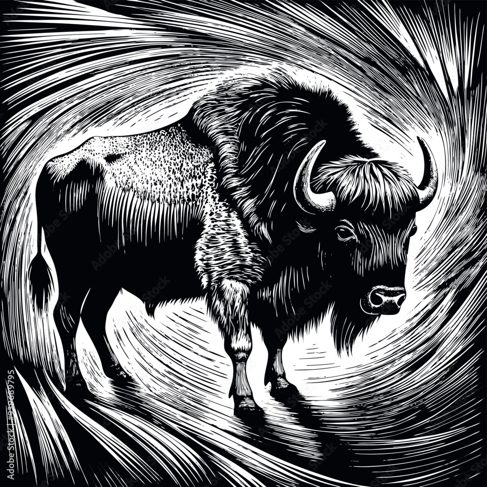 Bison engraved vector