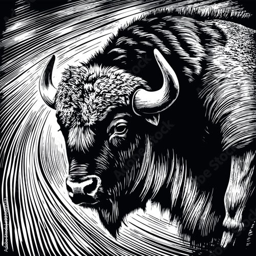 Obraz na płótnie Bison engraved vector w salonie