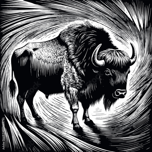 Obraz na płótnie Bison engraved vector w salonie