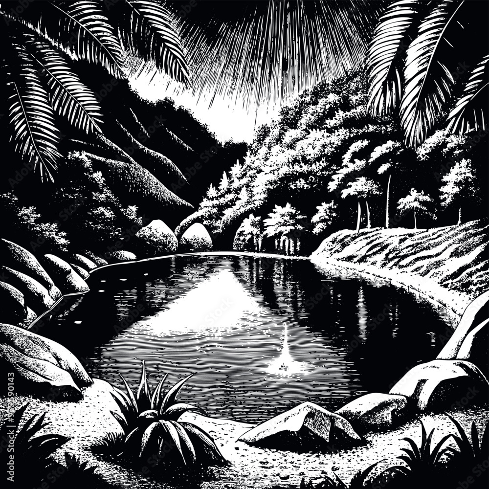 Lagoon engraved vector