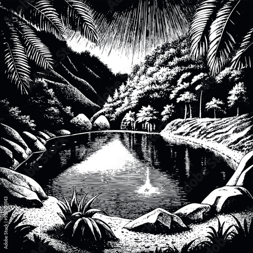 Obraz na płótnie Lagoon engraved vector w salonie