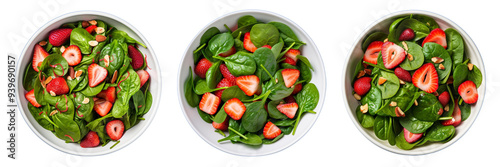 Set of spinach and strawberry salad isolated on a transparent background