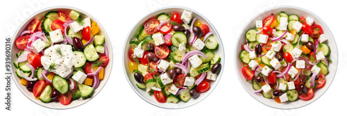 Set of Greek salad with tzatziki dressing isolated on a transparent background