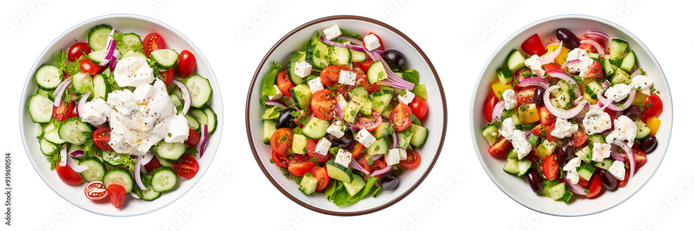 Set of Greek salad with tzatziki dressing isolated on a transparent background Set of Greek salad with tzatziki dressing isolated on a transparent background