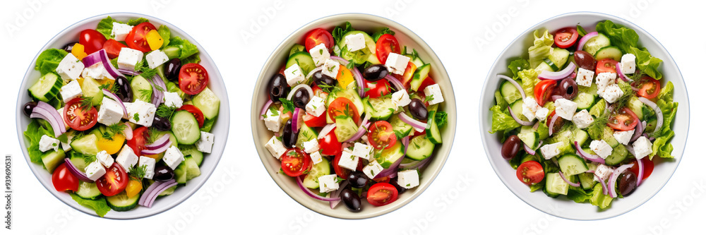 Set of Greek salad with tzatziki dressing isolated on a transparent background Set of Greek salad with tzatziki dressing isolated on a transparent background