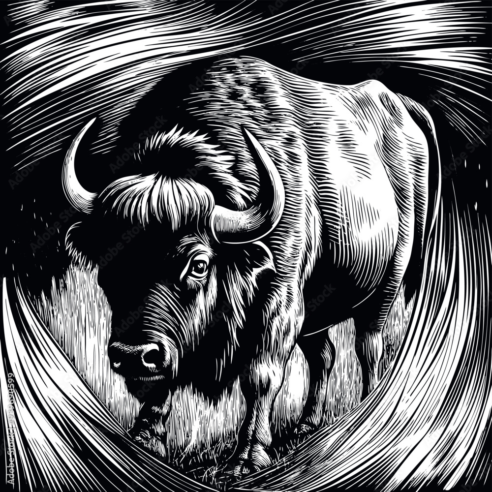 Buffalo engraved vector