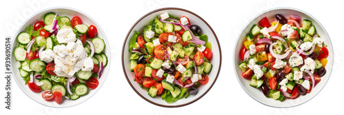 Set of Greek salad with tzatziki dressing isolated on a transparent background