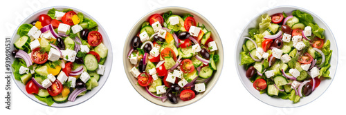Set of Greek salad with tzatziki dressing isolated on a transparent background