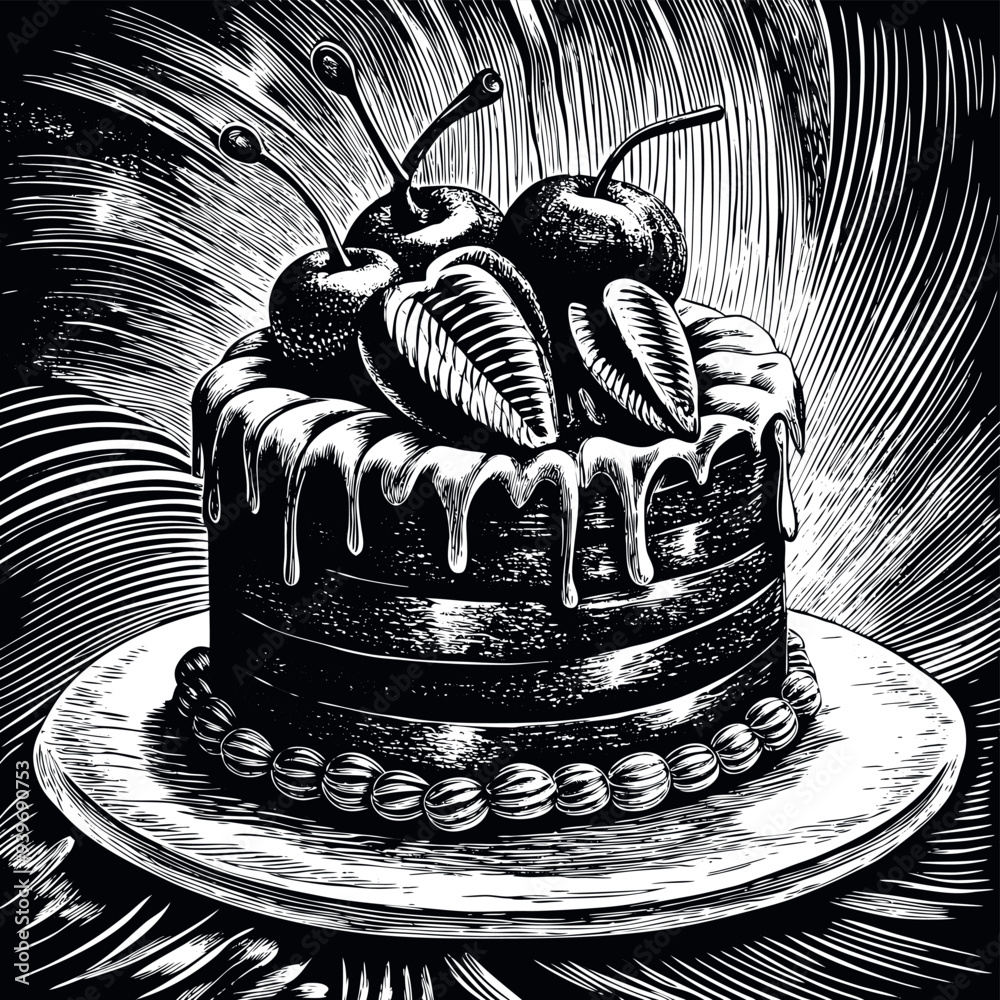 Cake engraved vector illustration