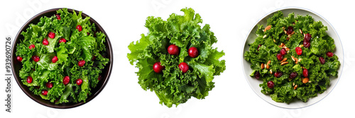 Set of kale and cranberry salad isolated on a transparent background