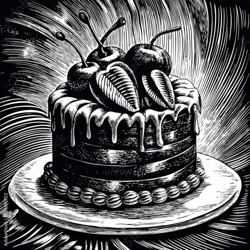 Obraz na płótnie Cake engraved vector illustration w salonie