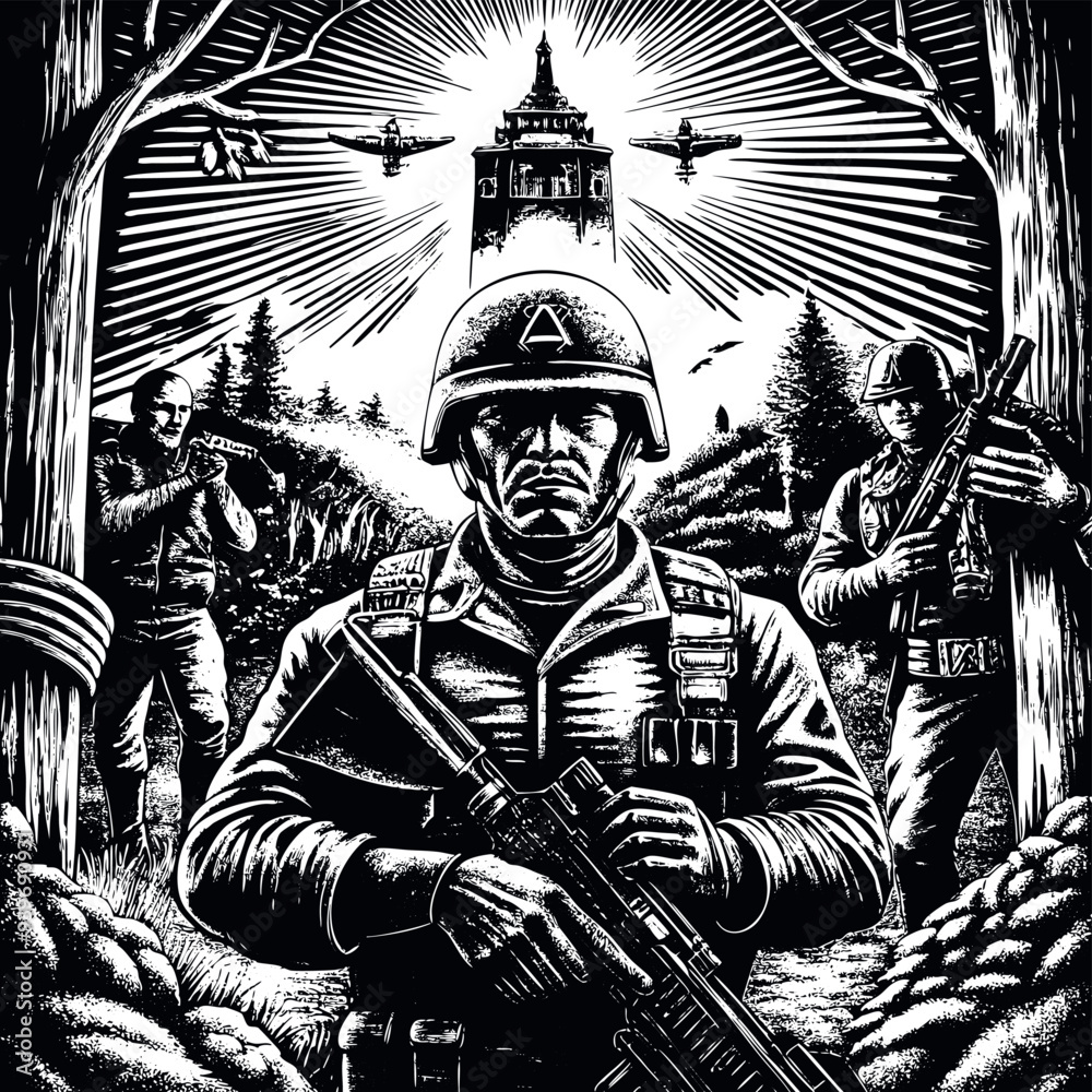 Old soldier engraved vector
