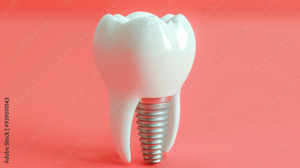 Dental crown or ceramic screw-in implant placed on a pink background. Dental crown or ceramic screw-in implant placed on a pink background.