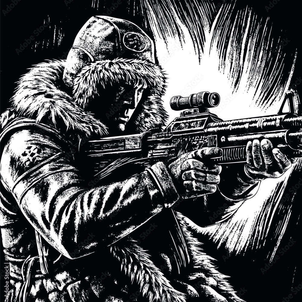 Old soldier engraved vector