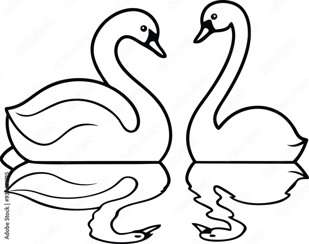 Easy-to-color swan pair line drawing ideal for kids creative activity in coloring book
Easy-to-color swan pair line drawing ideal for kids creative activity in coloring book