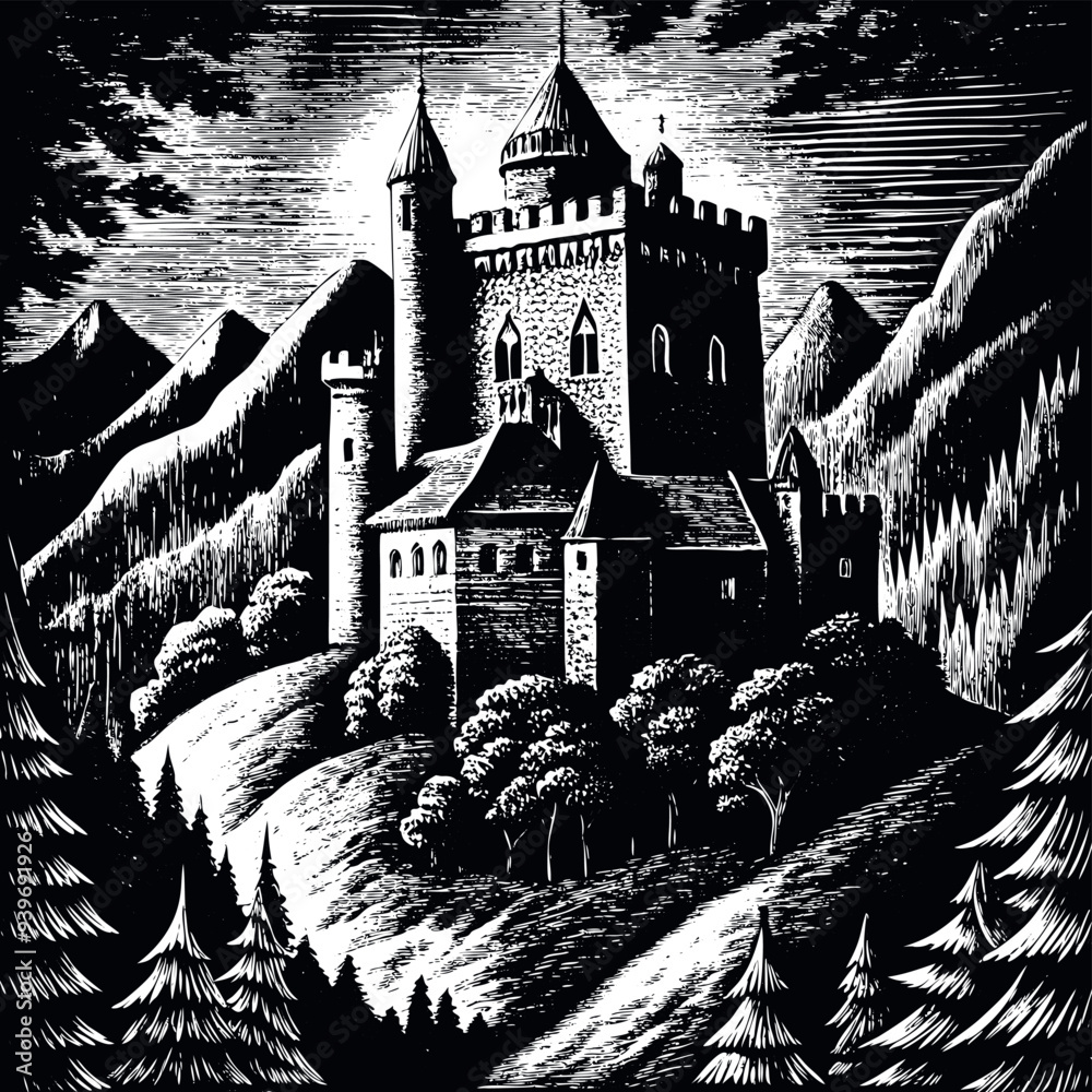 Castle engraved vector