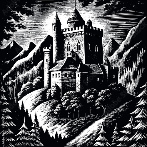 Obraz na płótnie Castle engraved vector w salonie
