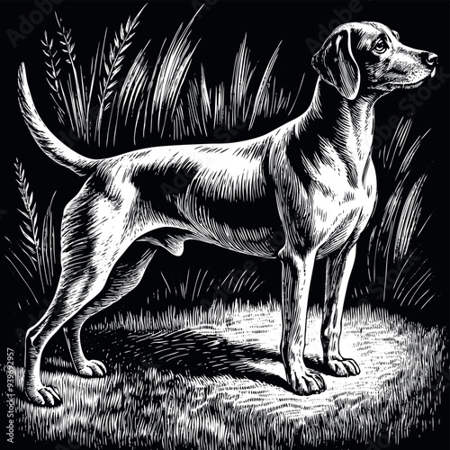 domesticated-hunting-dog engraved vector