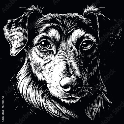 Obraz na płótnie portrait-of-a-dog-head-sketch-hand-drawn-engraved w salonie