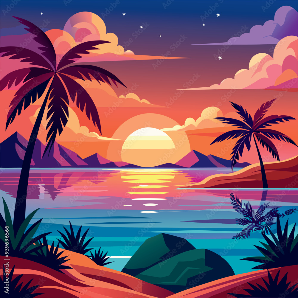 Tropic sunset vector