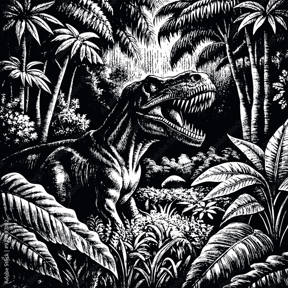 T-rex in jungle vector