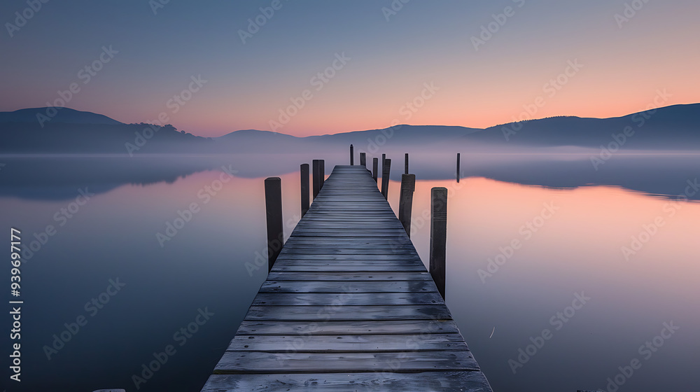 Obraz premium Tranquil Lakeside Dock at Sunset