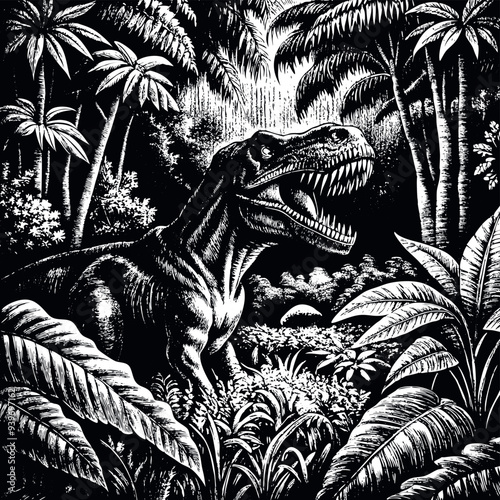Obraz na płótnie T-rex in jungle vector w salonie