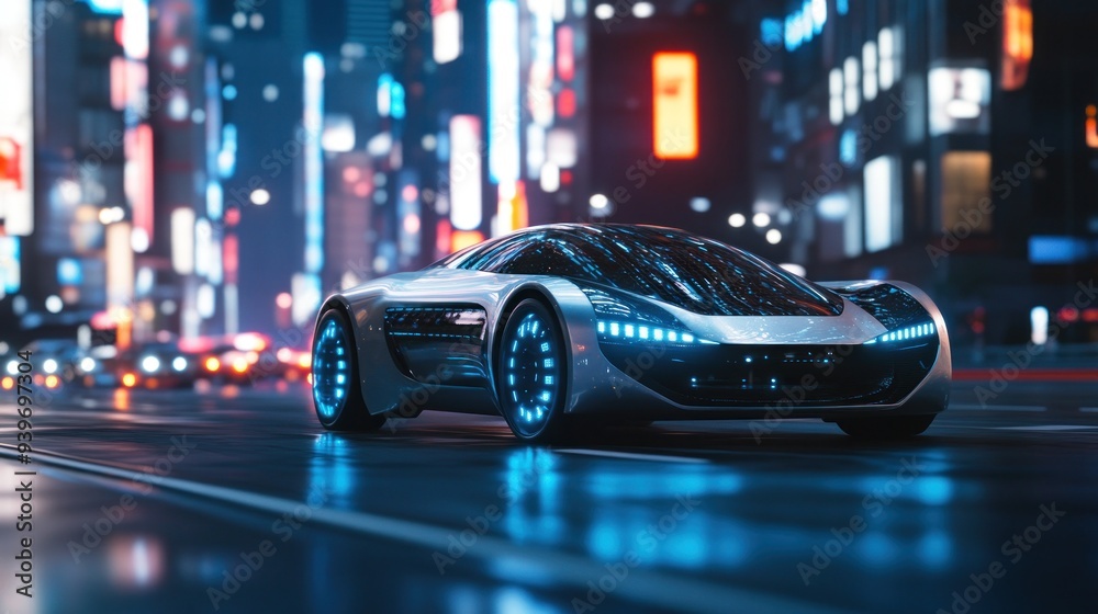 Futuristic Sports Car in a Cityscape Futuristic Sports Car in a Cityscape