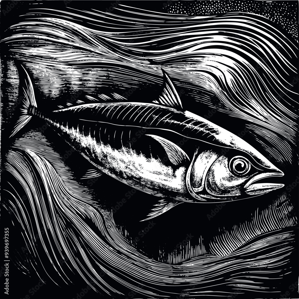 Tuna fish engraved vector