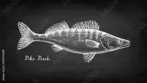 Pikeperch chalk sketch.
