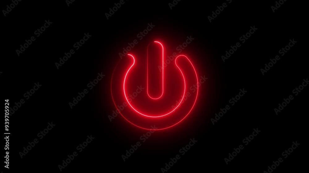 Red Neon power reset button sign animation on of black background. Red Neon power reset button sign animation on of black background.