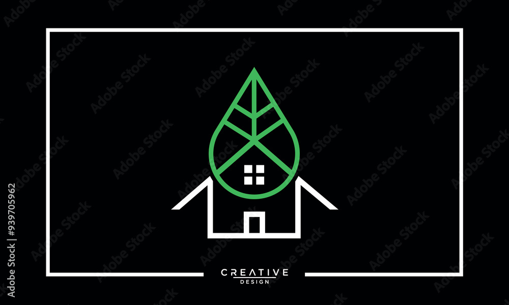 Green Leaf House Logo Template Design Vector Illustration Green Leaf House Logo Template Design Vector Illustration