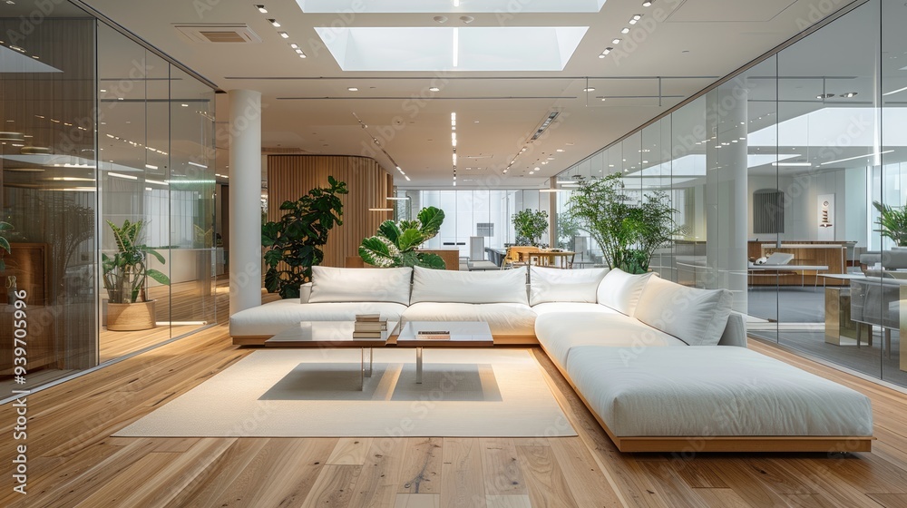 The living room is modern and has parquet flooring with chic furniture. It is a new modern Scandinavian loft apartment. 3d rendering, Modern living room, minimal and clean The living room is modern and has parquet flooring with chic furniture. It is a new modern Scandinavian loft apartment. 3d rendering, Modern living room, minimal and clean