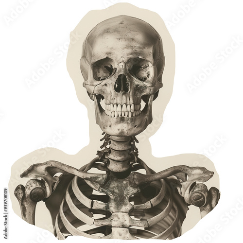 Monochrome vintage photo of halloween skeleton cut out ai generated image