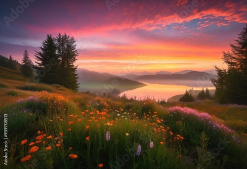 serene dawn landscape showcasing vibrant color shifts sky capturing beauty morning light palette, aesthetic, atmospheric, breathtaking, bright, brilliant