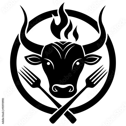 A persuasive, cool logo of a steak for grill houses.