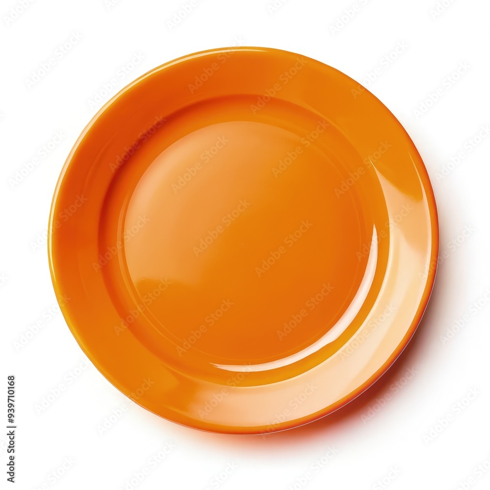 Top view of an empty orange plate on a white background for meal presentation. Generative AI Top view of an empty orange plate on a white background for meal presentation. Generative AI