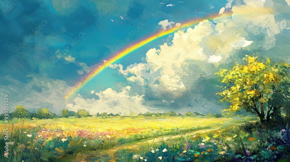 Natural beauty with bright rainbows and spring views