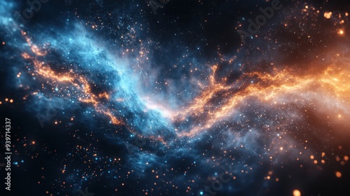 Cosmic Nebula with Blue and Orange Glowing Gas