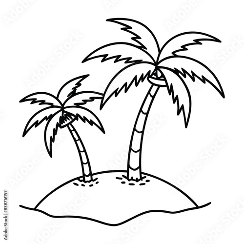 A hand-drawn sketch of a tropical island with palm trees, vector style background