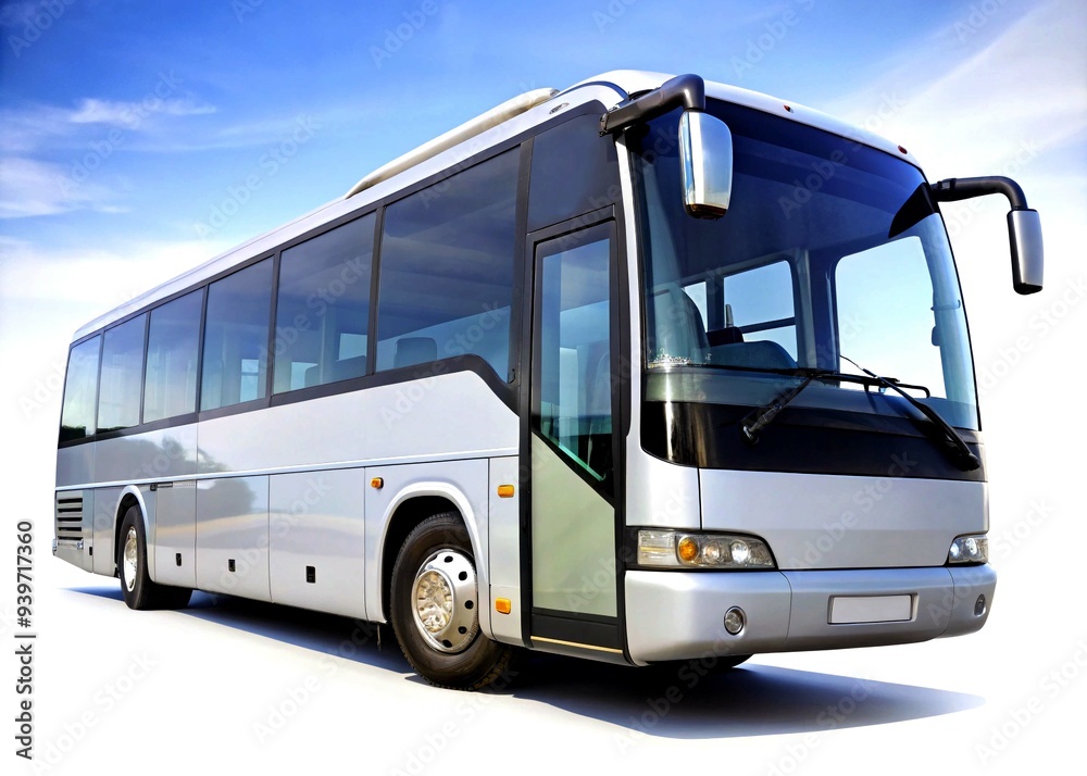 White big 3d tour bus front right angle view White big 3d tour bus front right angle view